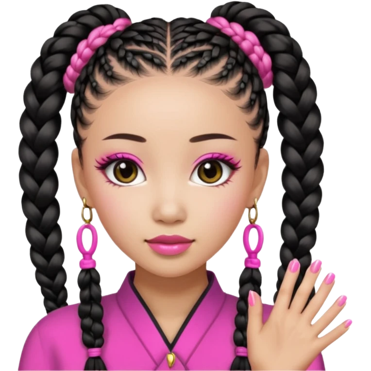 Une chinoise en Corée-du-Sud avec des faux ongles roses et des faux cils et des tresses africaines emoji
