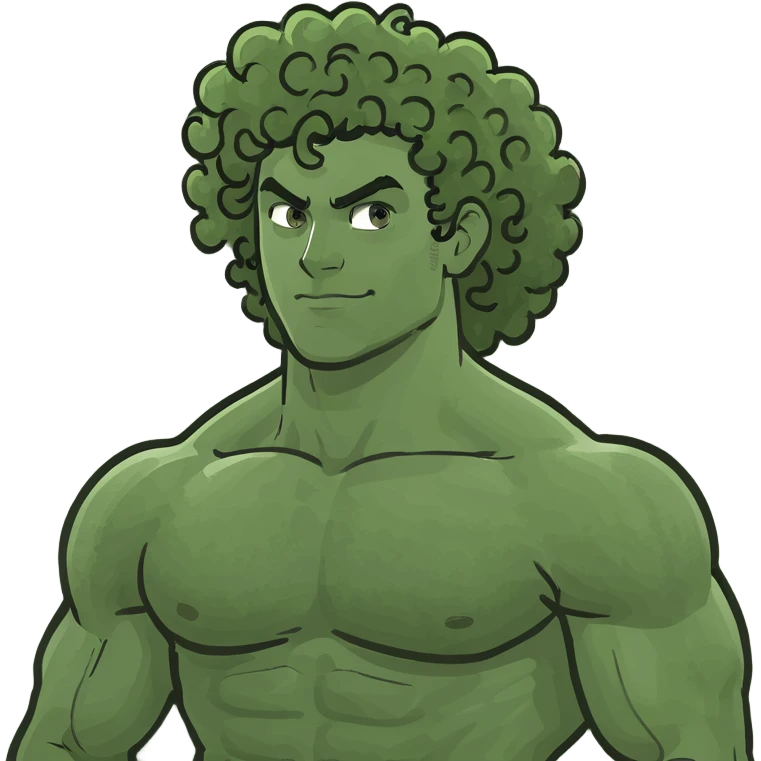 Make me a muscle guy with curly hair emoji