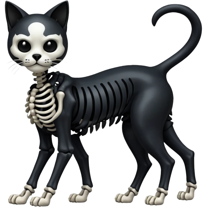 Shiny edgy gothic evil dark Cat skeleton (full body) emoji