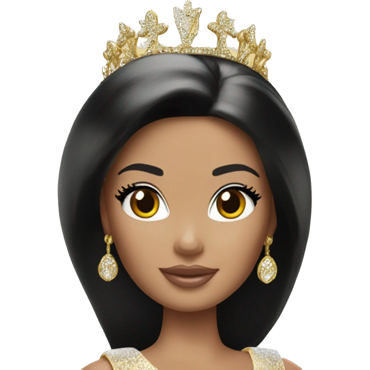 Barbie with black hair with gold tiara  emoji