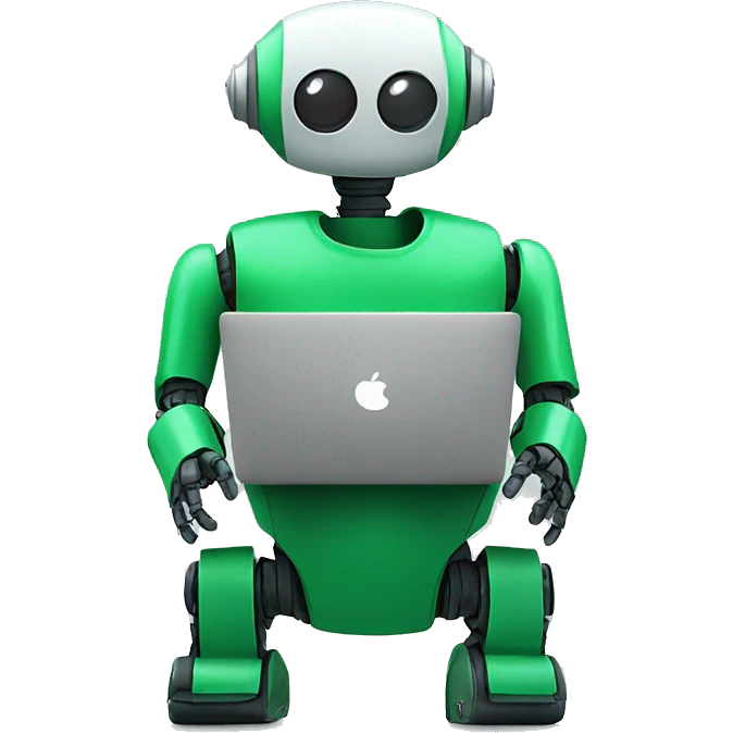 robot in laptop wearing green t-shirt emoji