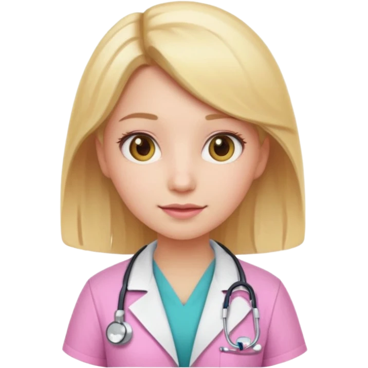 A cute emoji-style girl doctor with light blonde hair and pink medical wear emoji