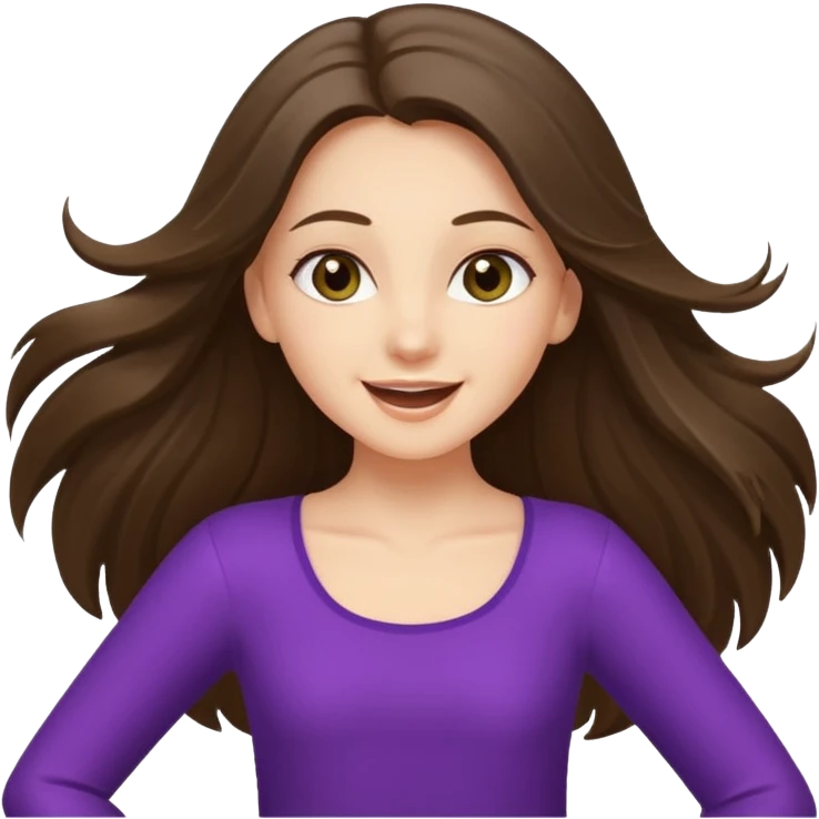 white brunette girl long hair with hazel eyes in light dancing emoji
