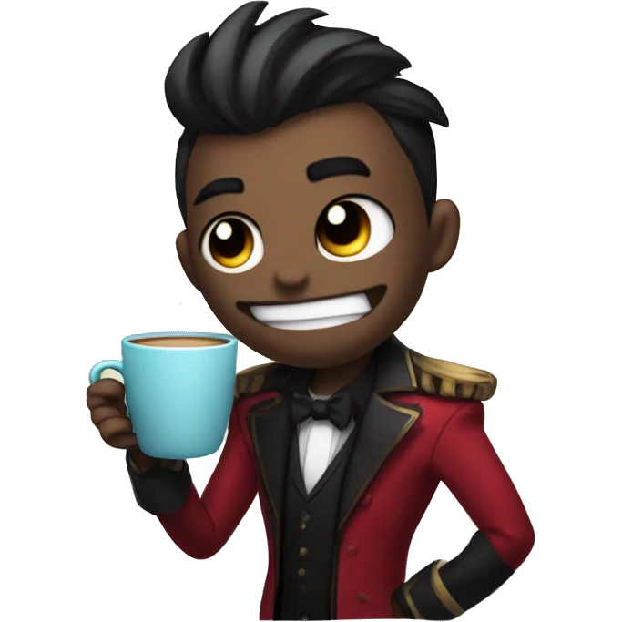 Vox from Hazbin Hotel with a cup of coffee emoji
