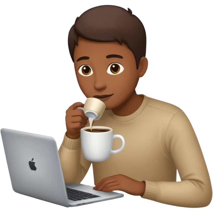 persona tomando cafe y con un computador  emoji