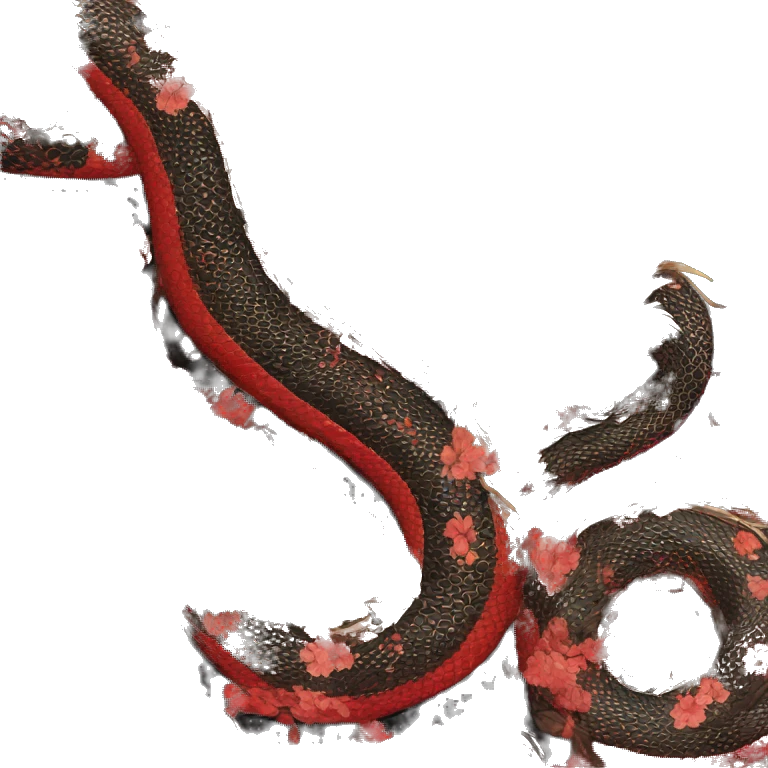 Black and red Eastern dragon serpent intricate patterns floral flowers emoji