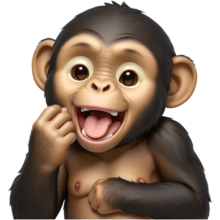 Cinematic Cute Yawning Chimpanzee Portrait Emoji, Head tilted slightly with a dramatic, wide-open yawn, showcasing a gently textured face with half-closed, drowsy eyes and an open, relaxed expression, Simplified yet irresistibly adorable features, highly detailed, glowing with a soft, cozy glow, high shine, relaxed yet expressive, stylized with a dash of whimsical primate charm, soft glowing outline, capturing the essence of a drowsy yet affectionate guardian that seems ready to stretch out for a nap! emoji
