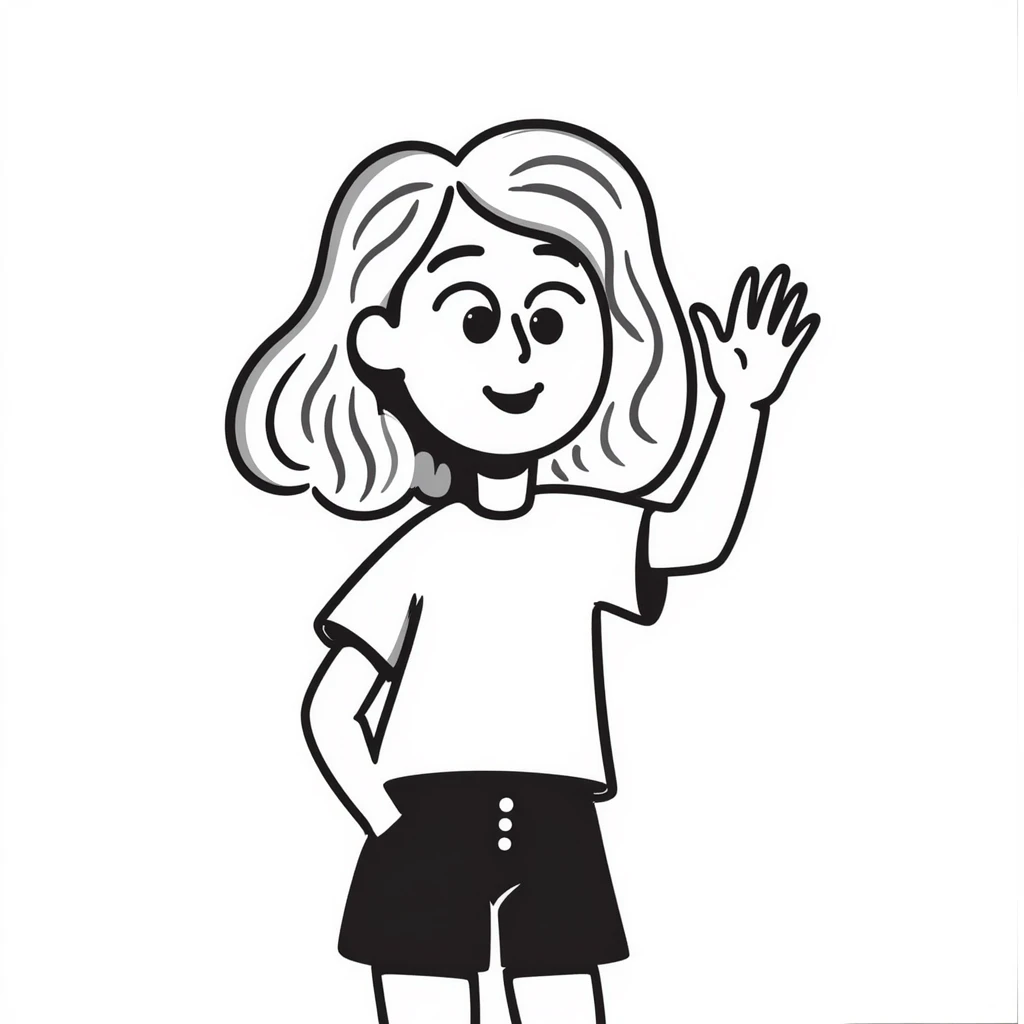 teen girl with wavy dirty blonde hair and ocean blue eyes waving emoji