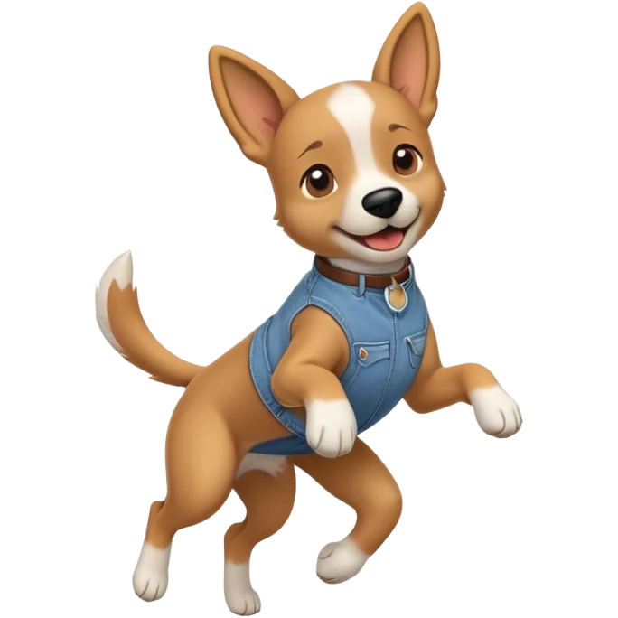 female dog anthropomorphised wearing jeans and a t-shirt jumping pose walking upright emoji
