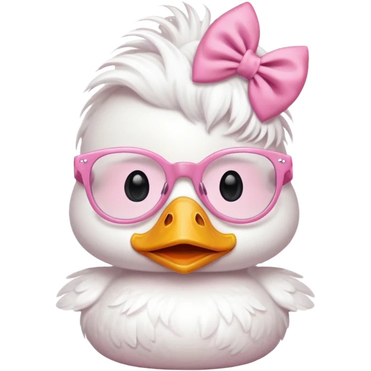 white duck with pink glasses and a pink bow emoji