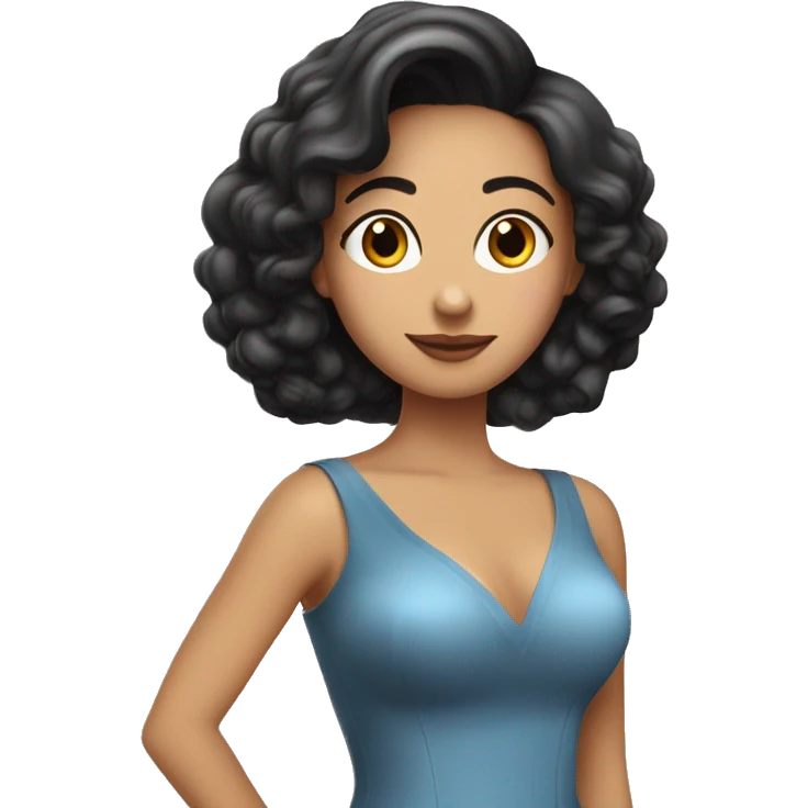 una chica muy guapa, modelo, morena de pelo, blanquita de piel pero no mucho y con vestido de gala emoji