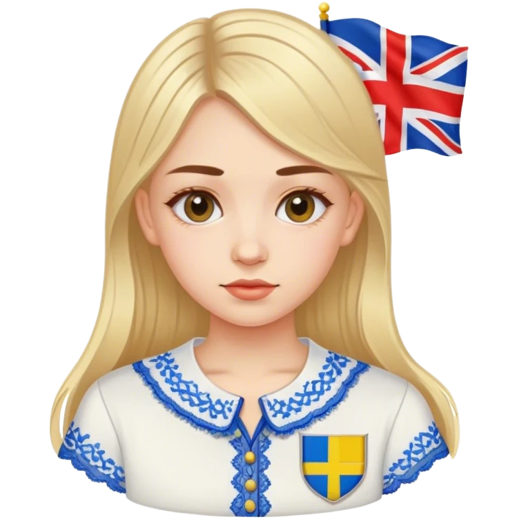 Ukrainian girl in an embroidered shirt against the background of the British flag emoji