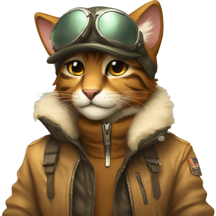 Anthro Fur-Sona feline-Fakémon with an aviator jacket gloves and cap Full Body emoji