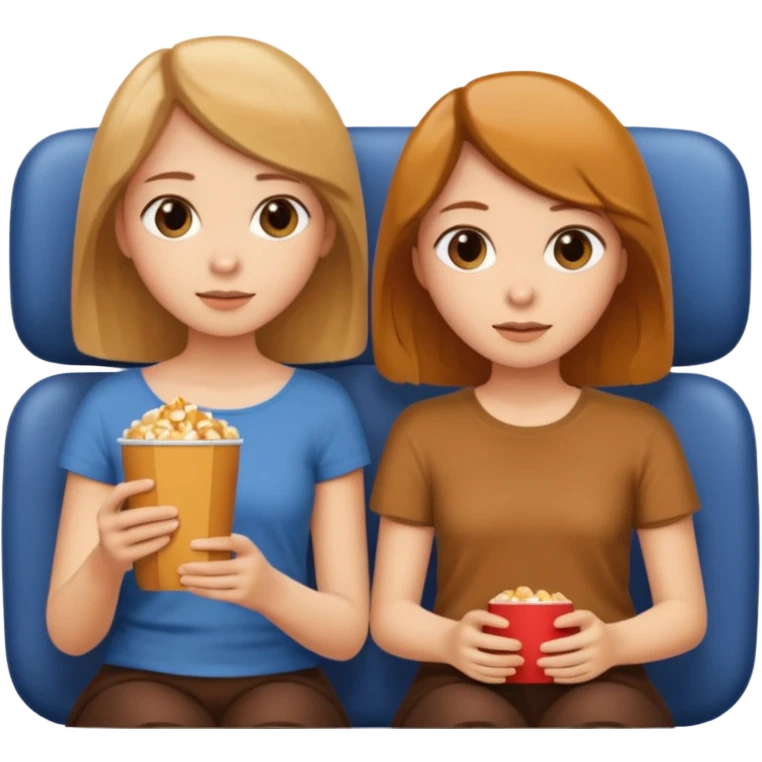 Two girls one caramel coloured hair but short shoulder length hair and one the same colour hair but long they ar watching a movie emoji