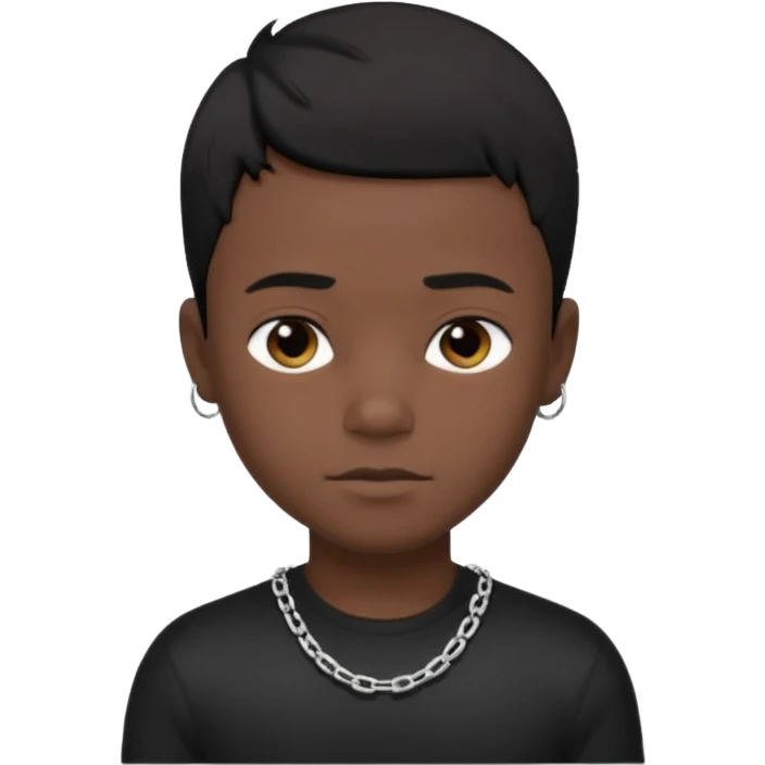 Generate a emoji of a black boy wearing a black compressed T-shirt with short black hair and make him wearing a silver chain and make the chain thin emoji