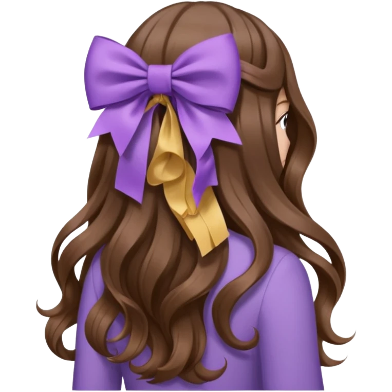 long wavy brown hair from behind with a medium lilac bow emoji
