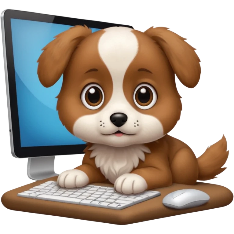 Puppy day dreaming at computer emoji