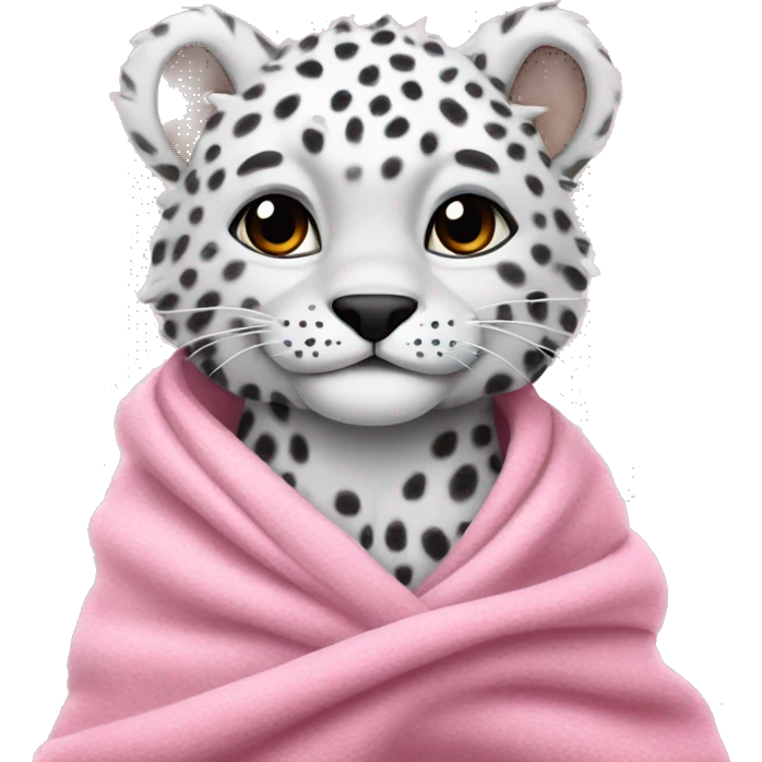 snow leapord cozy in pink blanket  emoji