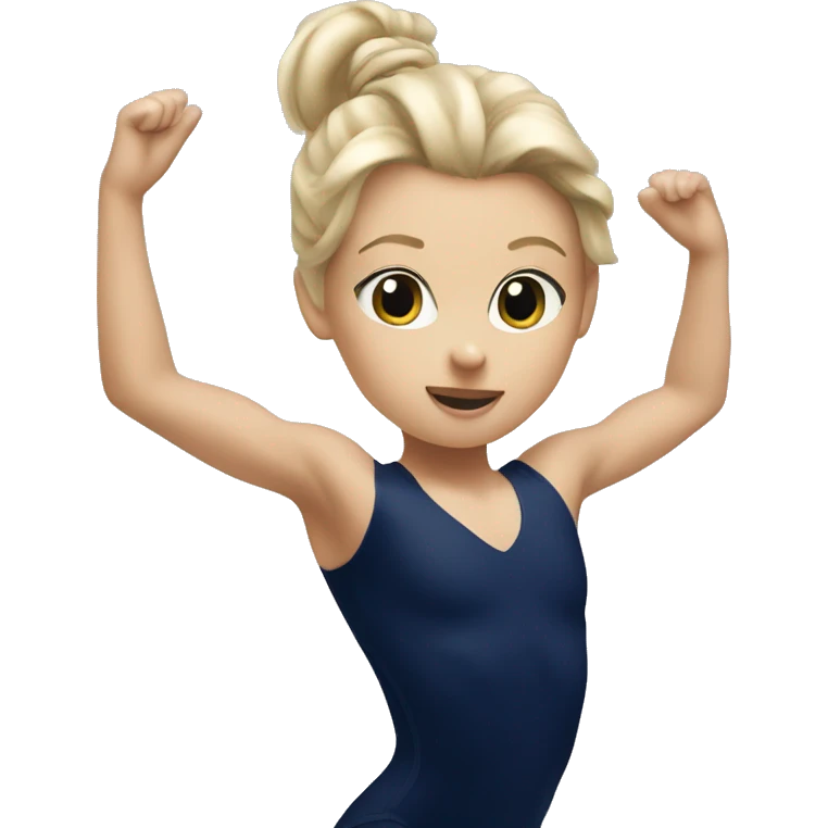 dirty blonde gymnastics whit a navy blue leotard doing gymnastics emoji