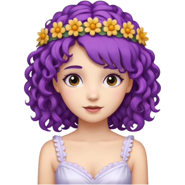 Princesses with Flower Crown in curly Purple Hair, white dress emoji