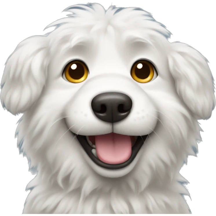 A fluffy white dog make emoji with a friendly, smiling expression emoji