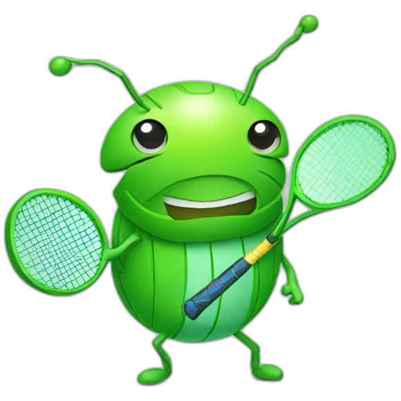 Green kawaii bug playing tennis emoji