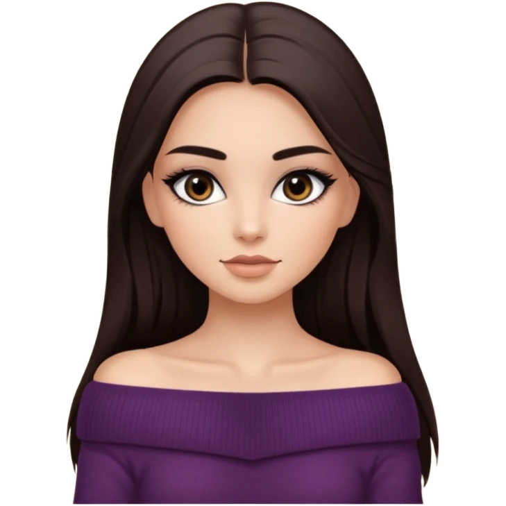 красивая девушка накрашенная с ресницами брюнетка с длинными прямыми темными волосами в темно-коричневой кофте со спущенными плечами emoji