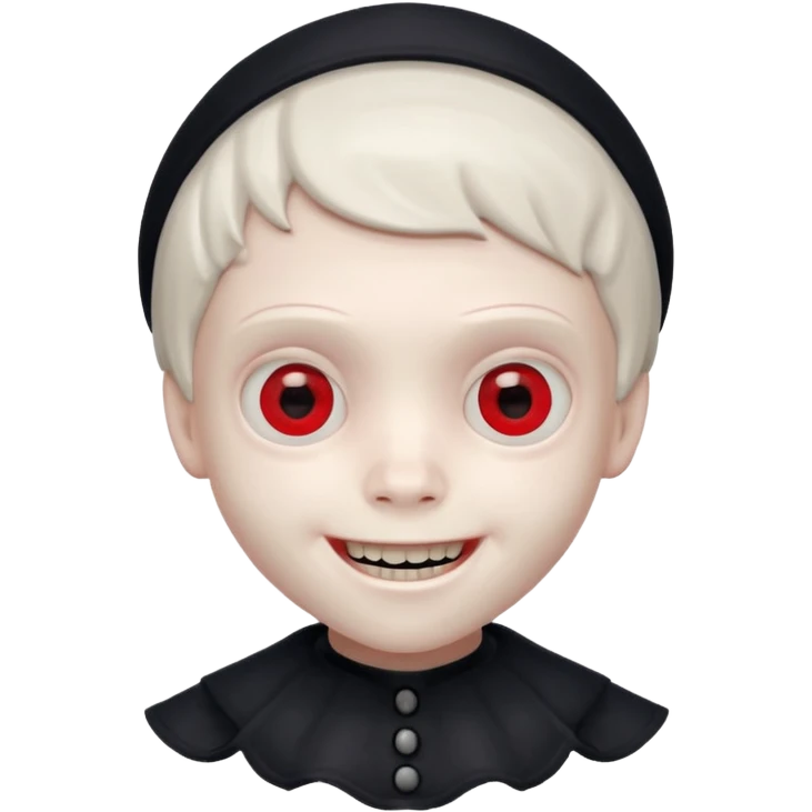 scary boy doll with a wide unsettling smile inspired by Squid Game emoji