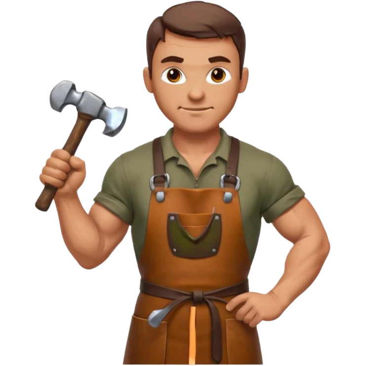 Emoji portrait of a Celtic blacksmith. Work clothes, muscular arms, holding a hammer and wearing a leather apron. emoji