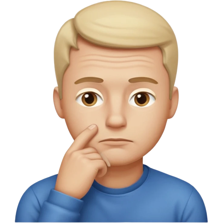 Create an emoji-style illustration of a man thinking. Show him with a hand on his chin, raised eyebrow, and a thoughtful expression. Soft gradients, rounded shapes, clean minimal emoji look emoji