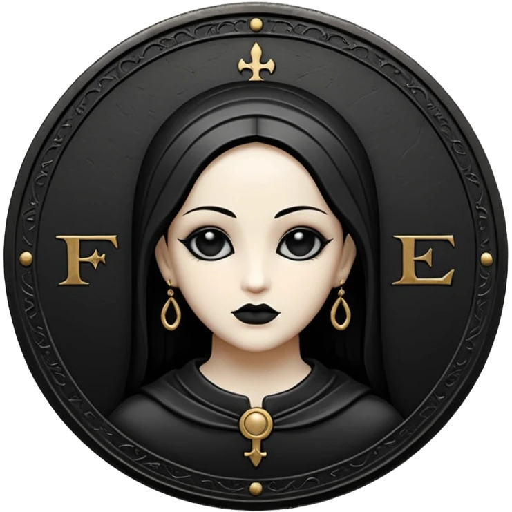 Emoji style, luxury gothic coin made of blackened metal, “FORTUNA” engraved in refined fashion typography, heavy form, subtle worn metal texture, avant-garde editorial aesthetic, no glow, no neon, flat emoji design, centered, transparent background emoji