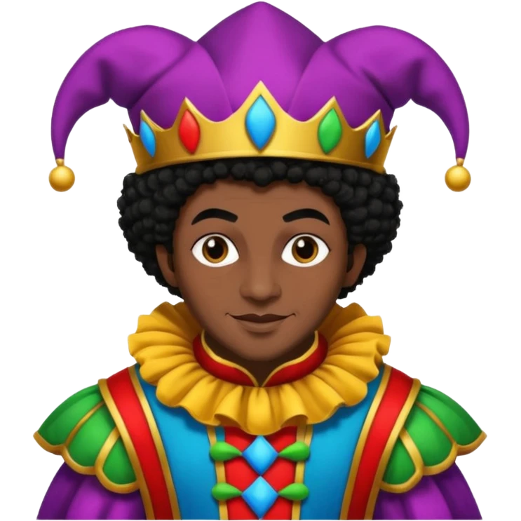Medieval jester with dark brown skin and black Afro hair emoji