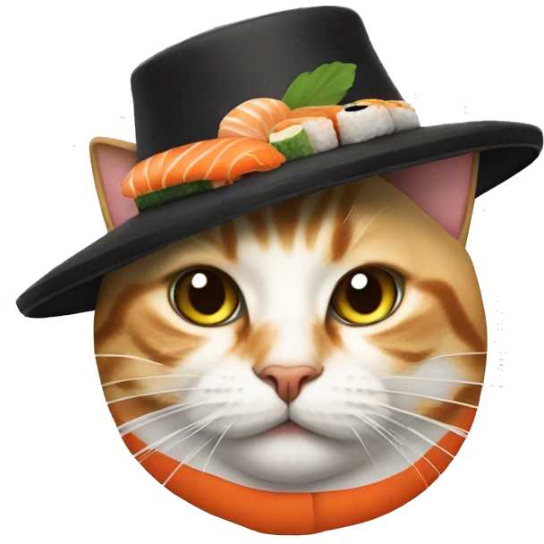 cat wearing a hat made out of sushi emoji