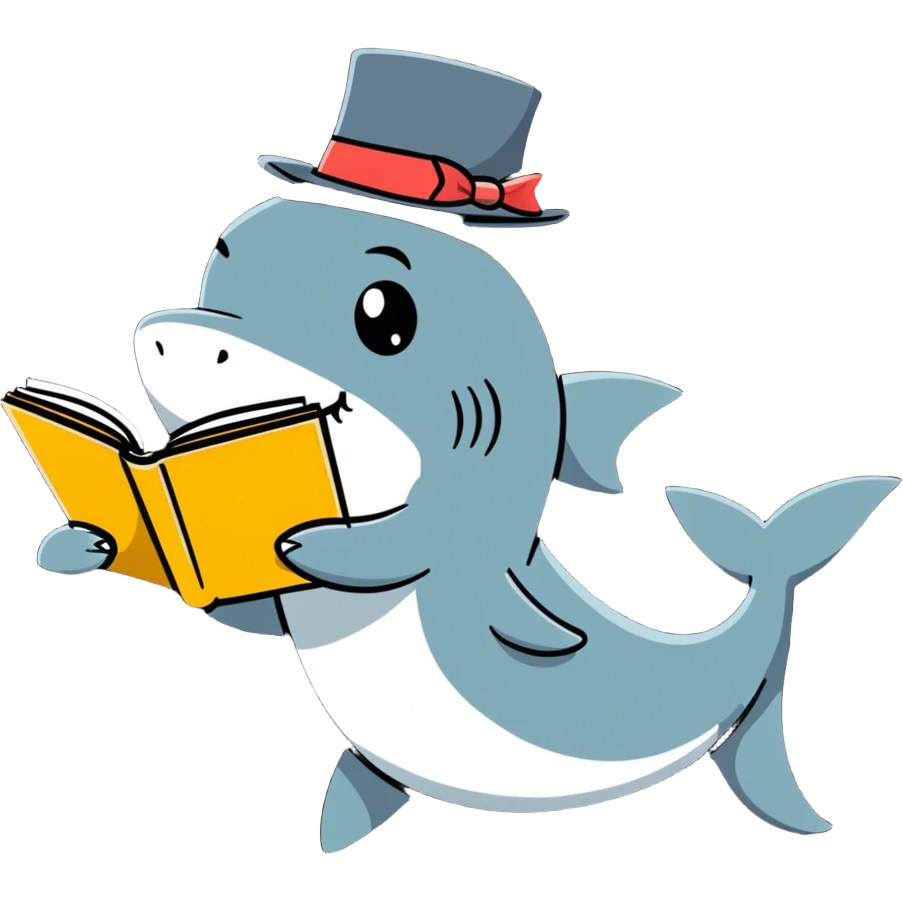 Shark with a top hat and doing study emoji
