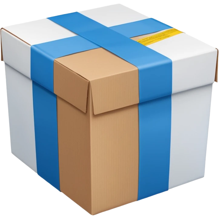 a package with two wide blue tape strips in an H shape on the top only, no other markings, viewed slightly from above, clear and simple emoji