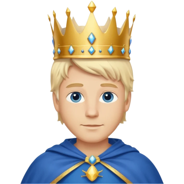 1 White king, blond hair, blue eyes, kind and benevolent vibe, gentle smile, wearing a crown and blue cloak emoji emoji