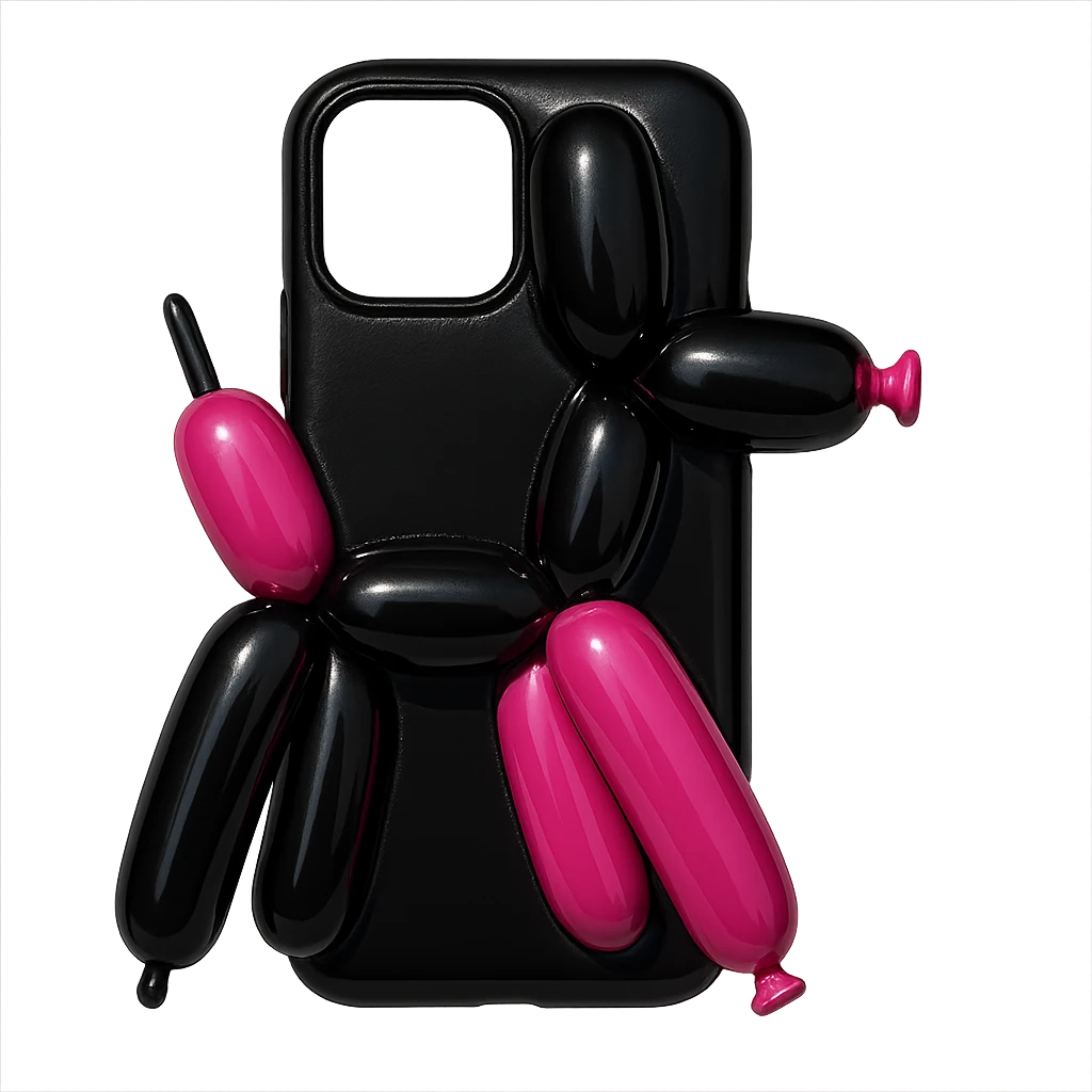 pink and black gothic phone case, shiny, inflated look, playful, matches gothic purse emoji