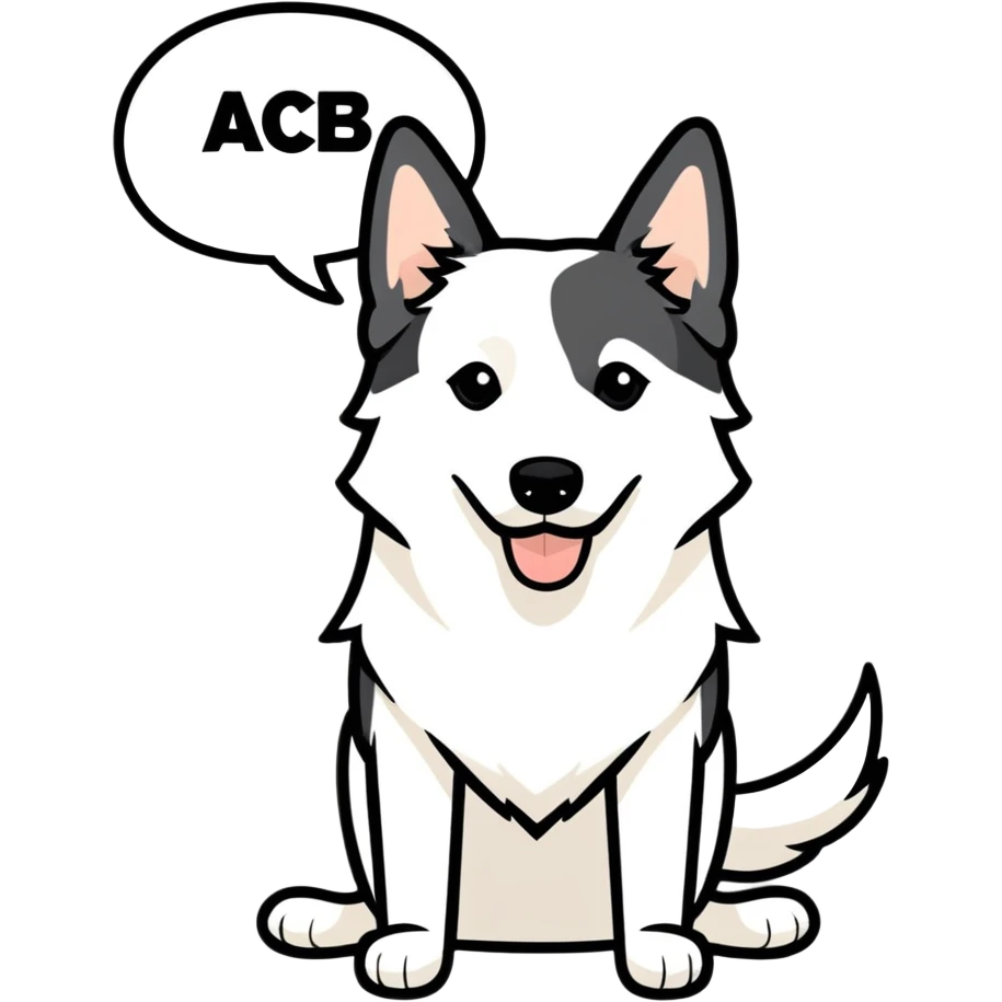 White belgian Shepard with a Speech bubble. Inside it says "A.C.A.B." emoji
