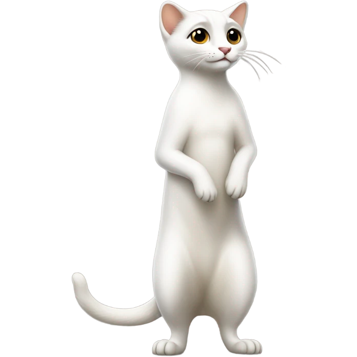 white cat standing tall like a meerkat emoji