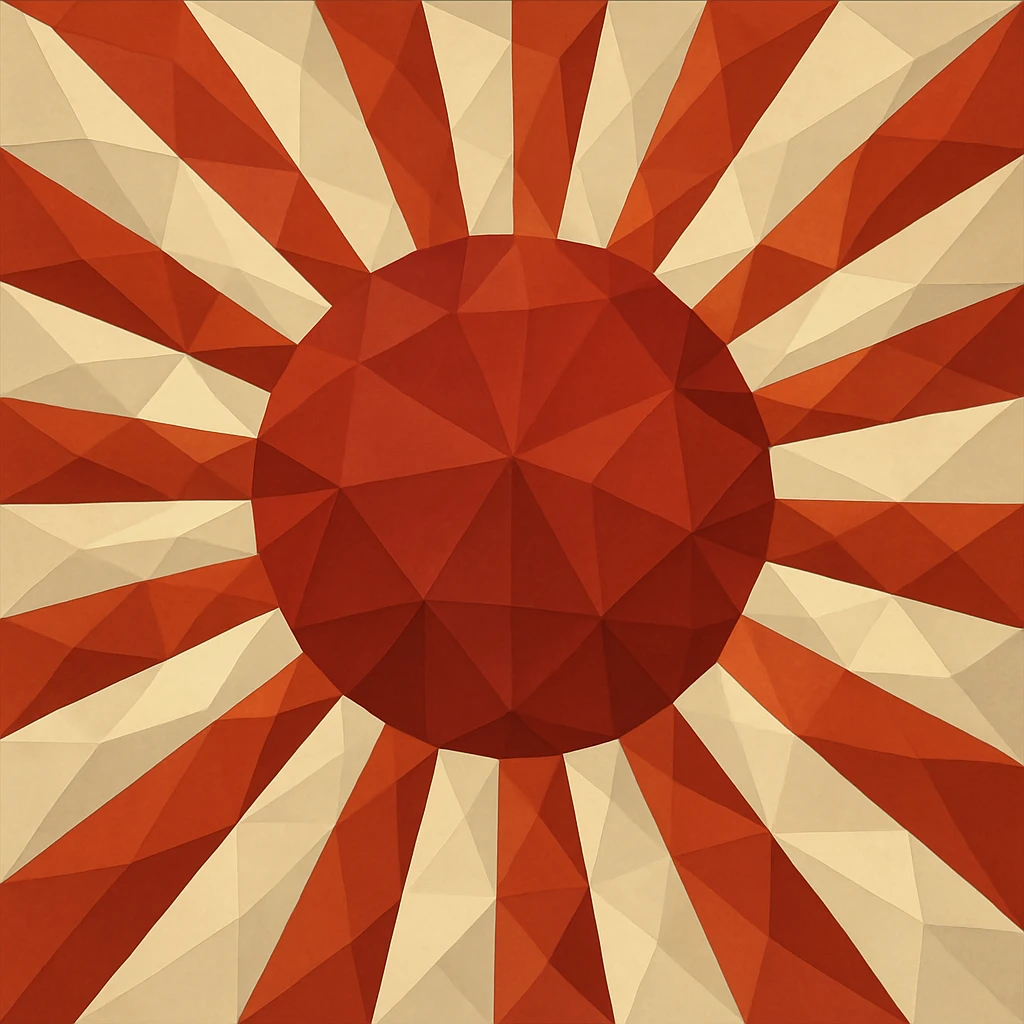 Japanese empire flag, red sun with rays, polygonal style emoji