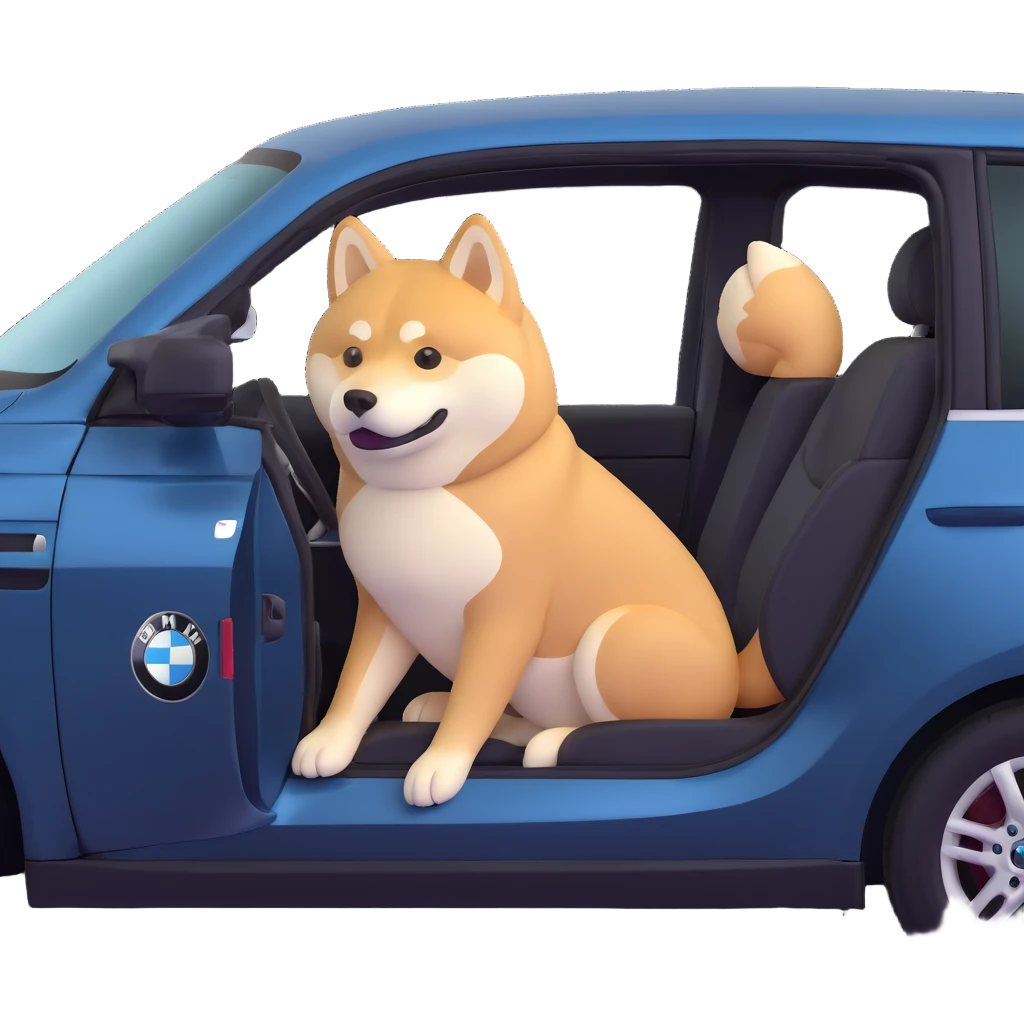 shiba inu sitting inside a BMW car emoji