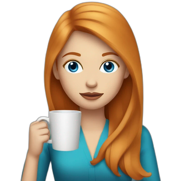 Ginger straight hair and blue eyes woman drinking a coffee emoji