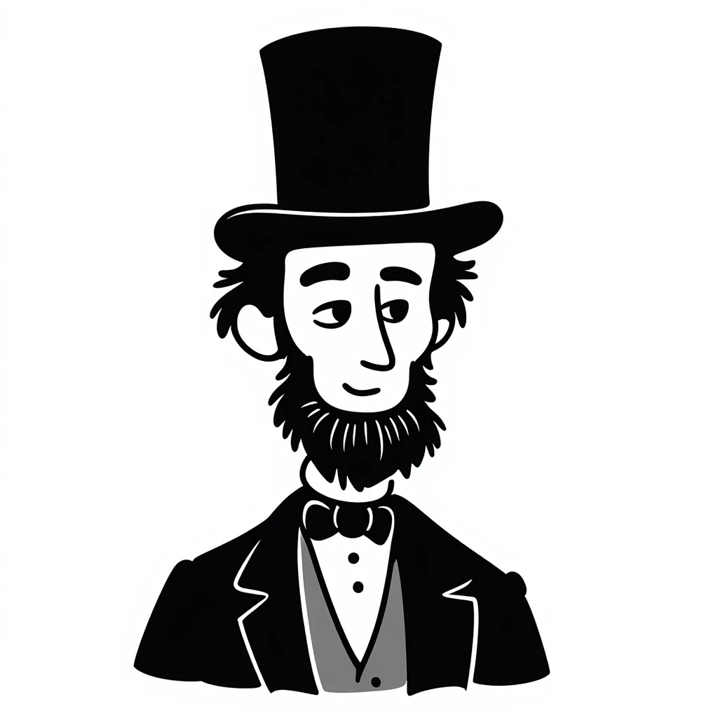 hand-drawn doodle of Abraham Lincoln with top hat and iconic beard emoji