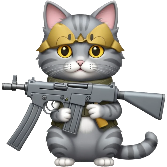 grey cat holding a machine gun emoji