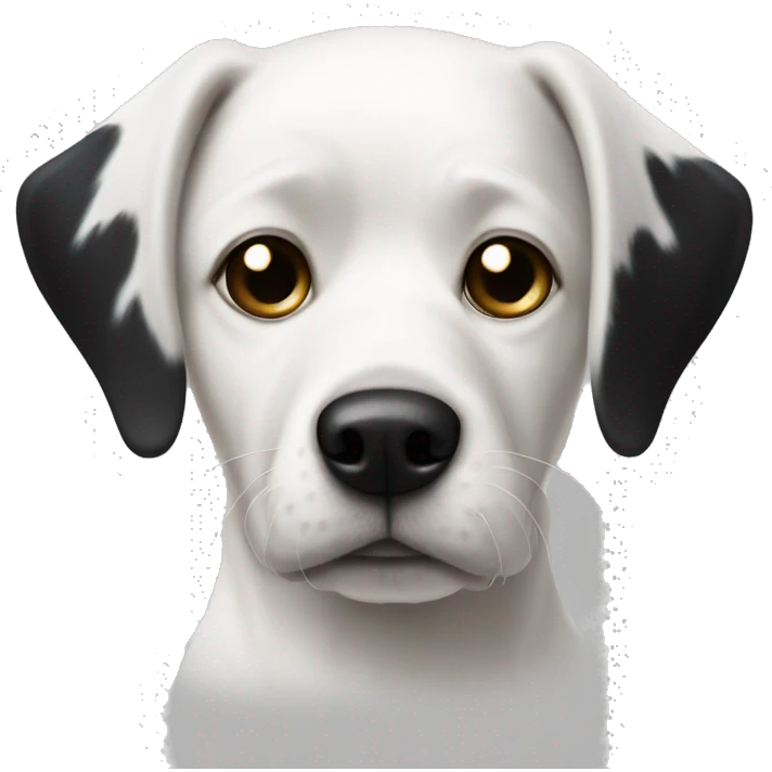 White Dog with black patches covering both eyes and pointyears emoji