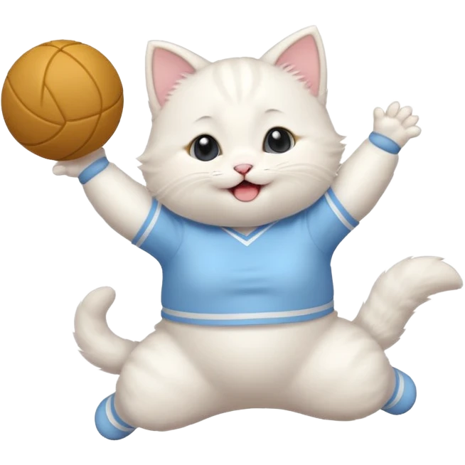 A chubby white kitten in pastel uniform jumping in cheer pose. emoji