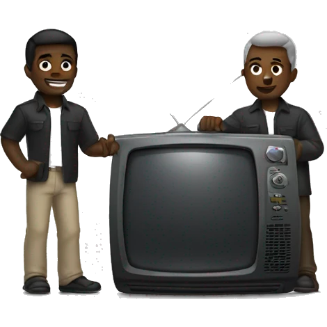 2 dark skinned guys holding a tv emoji