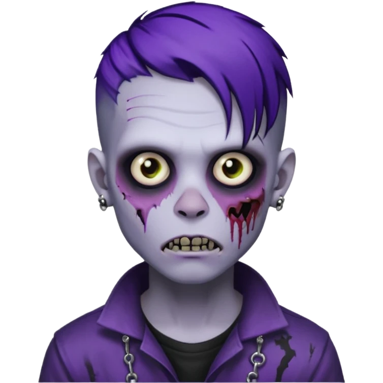 A zombie boy with black scene hair with purple streaks, ear gauges, and facial piercings  emoji