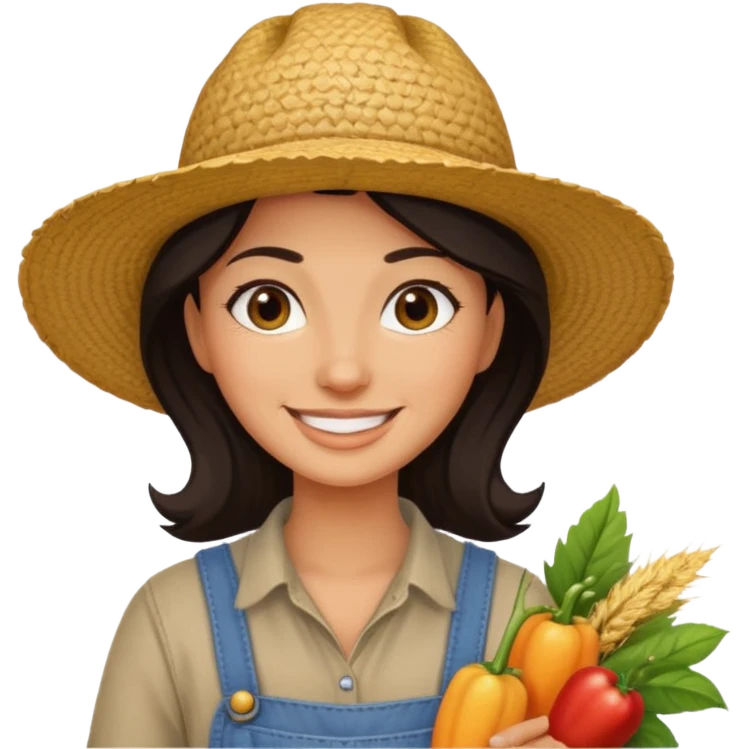 farmer dark hair woman with straw hat emoji