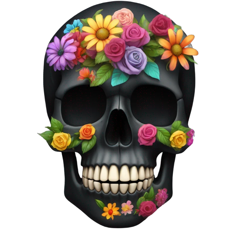  Black Anatomical skull with flowers emoji